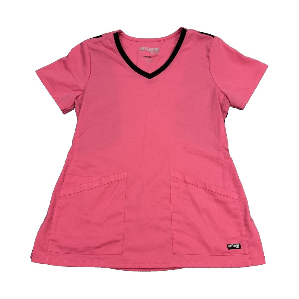 Grey's Anatomy Scrub Top Womens Sz Small Spandex Stretch Pink Short Sleeve Barco